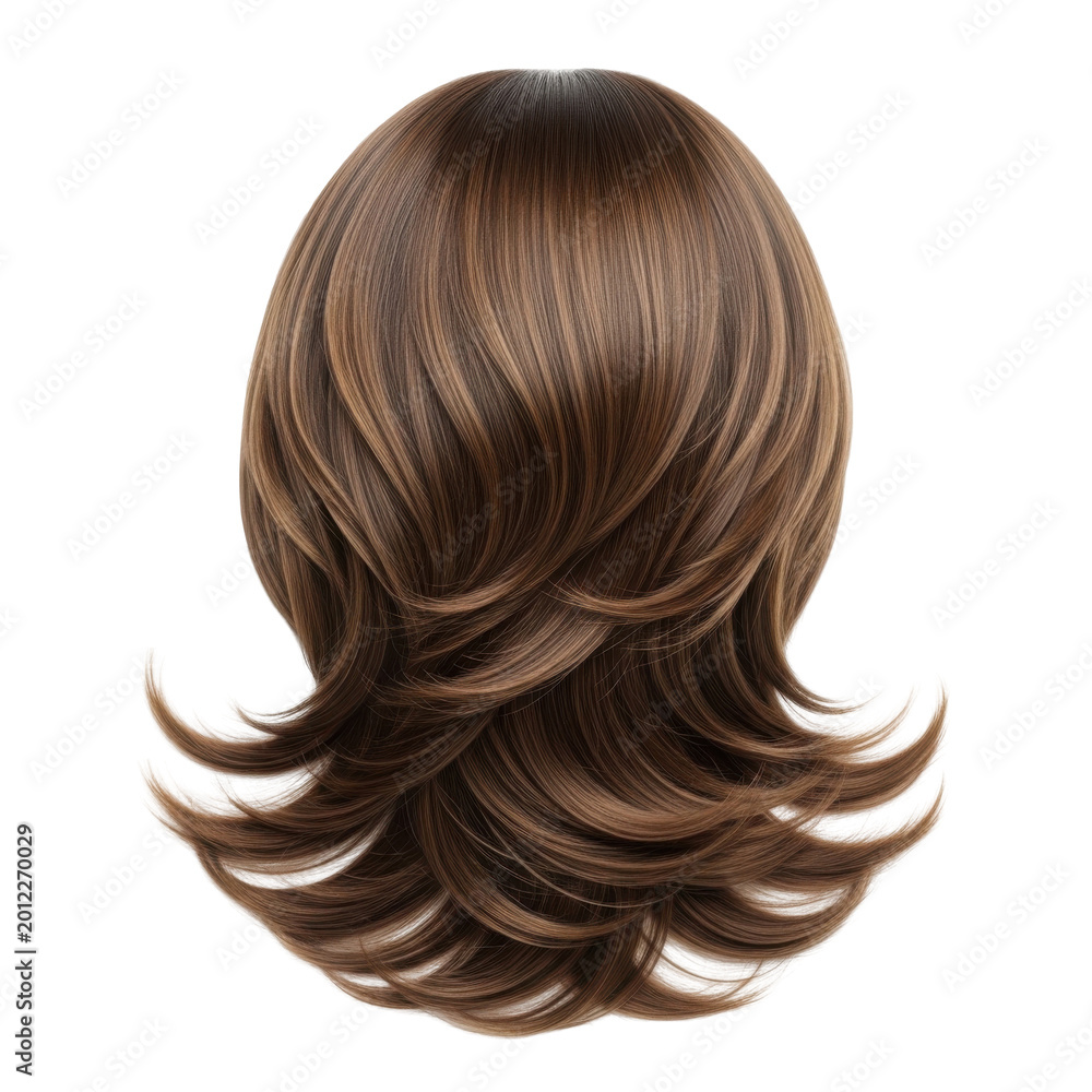 Naklejka premium elegant brunette layered bob hairstyle with soft waves isolated on transparent background