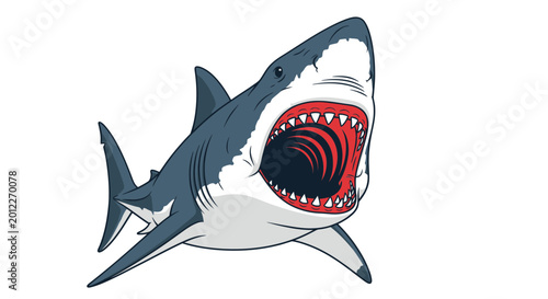 Konstfotografi Aggressive shark with open mouth, sharp teeth, predatory marine animal illustrat