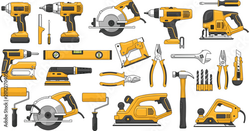 Konstfotografi Professional Power Tool Vector Collection Featuring Cordless Drills Circular Saw