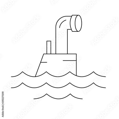 Quadro su tela Submarine periscope above water surface line icon