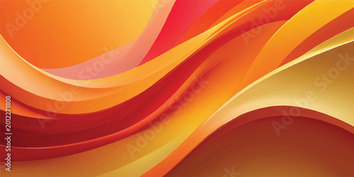 An abstract orange background vector illustration featuring a vibrant gradient of yellow light and flowing wave curves creates a dynamic motion pattern for a modern fire energy wallpaper design