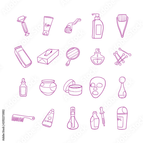 Tableau sur toile Hand Drawn Skincare Beauty Doodle Icons
