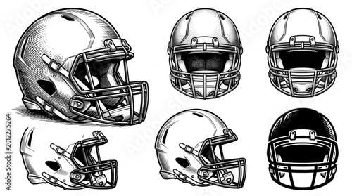 Foto American Football Helmets in Various Angles.