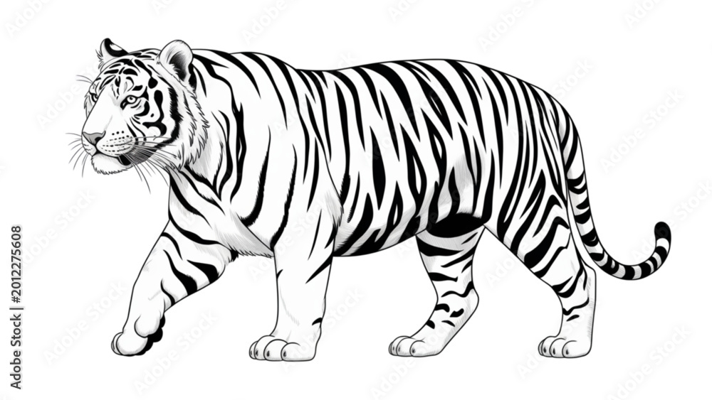 Fototapeta premium Tiger walking through a natural grassy field Vector