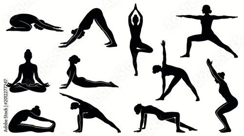 International Yoga Day Silhouette Set Various Asanas