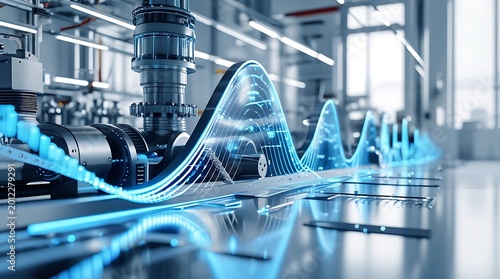 Futuristic Industry 4.0 Automation System with Digital Data Wave and Smart Factory Technology