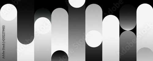 Fotografie Minimal monochrome composition with parallel elongated rounded shapes, soft gradients and grain texture