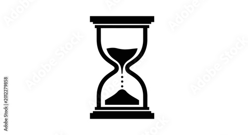 Black hourglass icon with flowing sand on white background