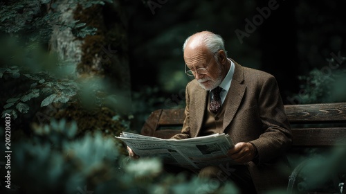 Portrait of a happy mature Man Reading Newspaper