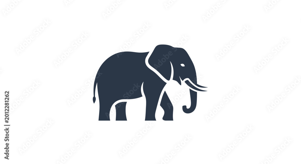 Fototapeta premium Dark blue silhouette of an elephant on a white background