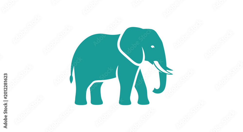 Fototapeta premium Teal Silhouette of an Elephant on White Background