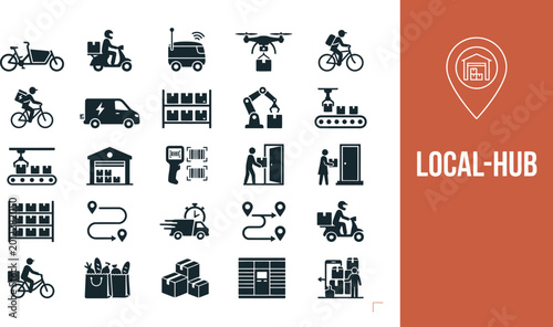 Local hub icons showcase efficient logistics and urban transport.