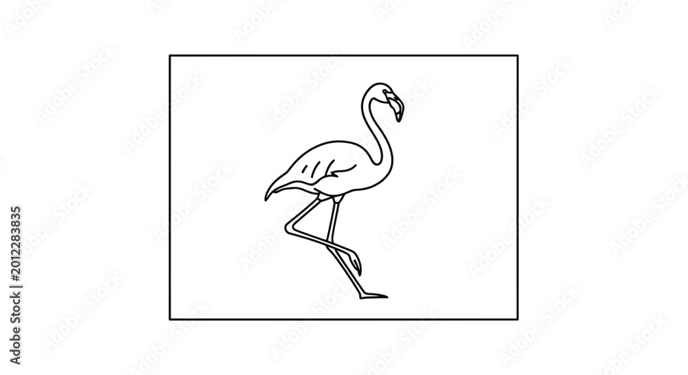 Fototapeta premium Minimalist Flamingo Line Art Illustration, Elegant Bird Standing on One Leg, Simple Vector Drawing