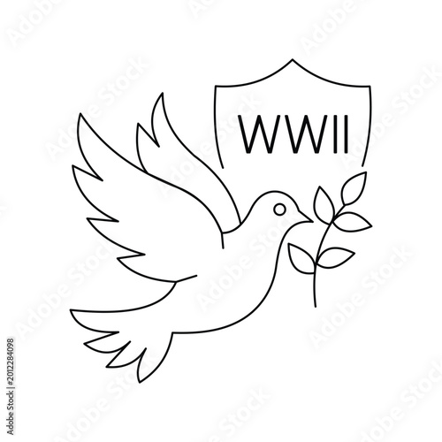 Quadro em tela WWII peace dove with olive branch and shield icon