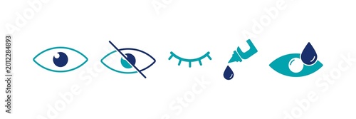 Canvas Print Collection of stylized eye icons representing vision health and eye care concept