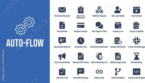 Workflow automation icons represent digital business process.