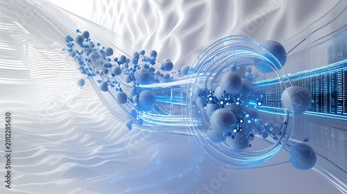 Abstract Quantum Computing Visualization with Futuristic Data Flow Waves