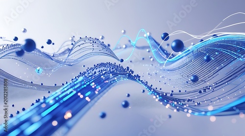 Abstract Quantum Computing Visualization with Futuristic Data Flow Waves