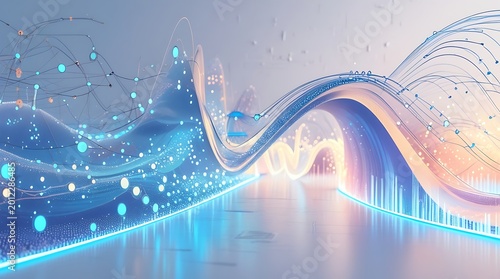 Abstract Quantum Computing Visualization with Futuristic Data Flow Waves