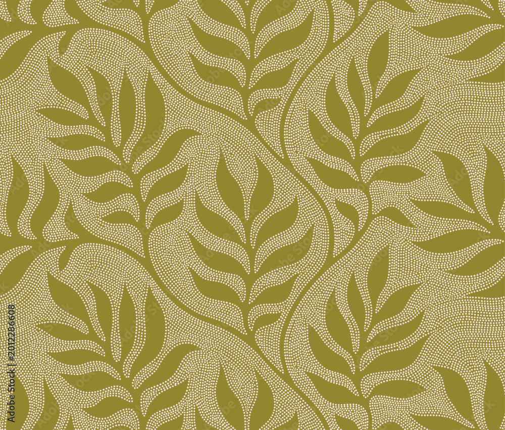 Fototapeta premium Abstract floral leaves seamless pattern with dotted style. 
