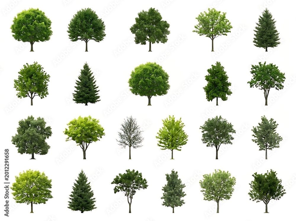 Fototapeta premium Collection of various types of trees isolated on transparent background for design use