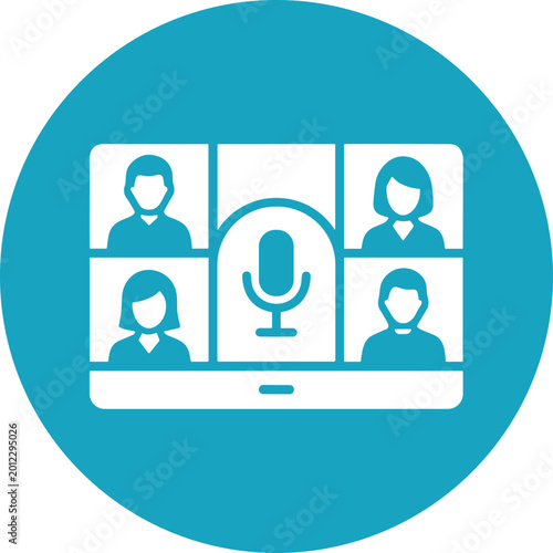 People connect online via video call on computer screen with microphone