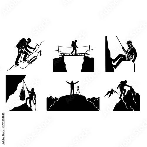 Rock Climbing Silhouette Set Adventure Sports Vector Illustration