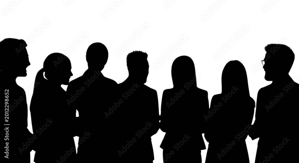 Obraz premium Silhouette of diverse group of people standing together isolated on transparent background, Vector