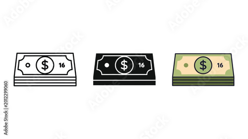 Tableau sur toile three dollar bills with 14 and 16 denominations flat design vector illustration