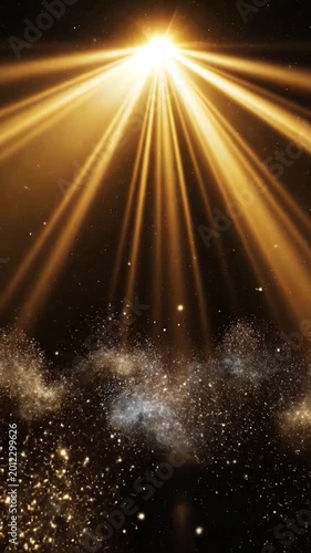 Bright golden light beams emanating from a celestial body in the cosmos