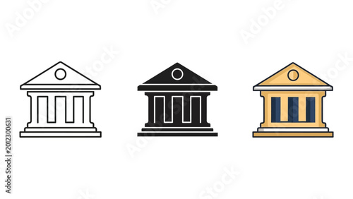 three classic building facades flat design vector illustration