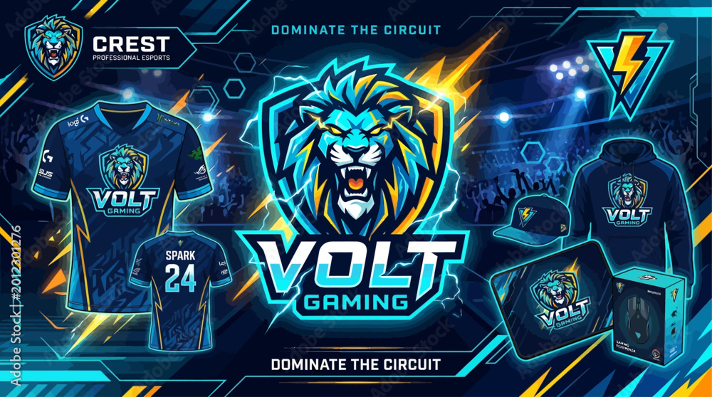 Αυτοκόλλητο Volt Gaming esports merchandise with lion mascot and apparel, dominate the circu