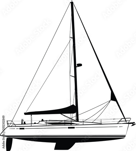 Blackandwhitesailingboatsilhouettewithmastandsailsdown