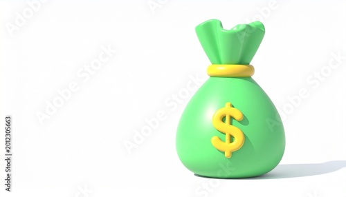 Green Dollar Money Sack Symbol 3D Render Isolated Background