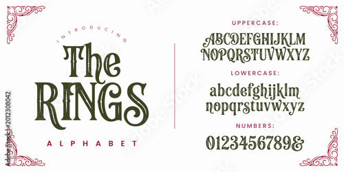 Bild auf Leinwand The Rings Vintage Decorative Serif Alphabet Font with Classic Victorian Style Or