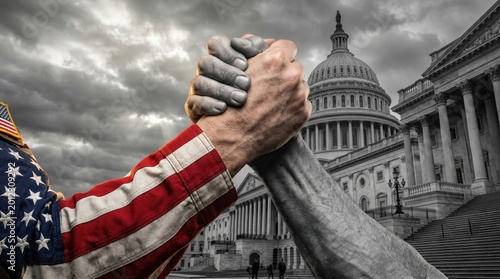 Fists clasped in unity before us capitol building