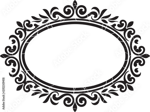 Ornate black oval frame with floral design elements