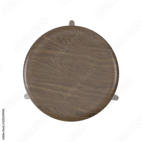 Round Solid Wood Stool Top View on White Background