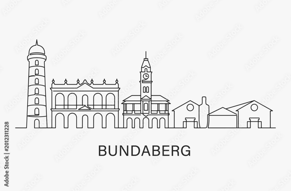 Fototapeta premium Flat Design one line without breaking the Bundaberg city.