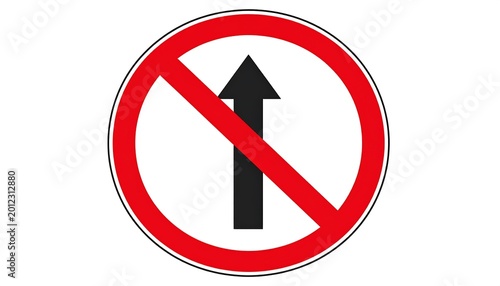 Free Download A round traffic sign with a red border depicts a black arrow pointing upward, crossed with a red diagonal line - GFXLoad