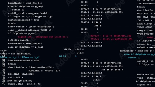 Source Code Scrolling Animation on Black Screen with Digital Glitch Effects for Programming and Cybersecurity Projects