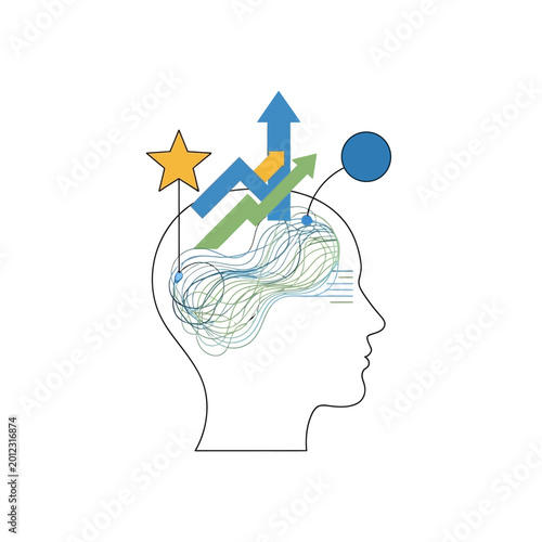 Conceptual Illustration of Business Growth and Ideas in a Human Head.