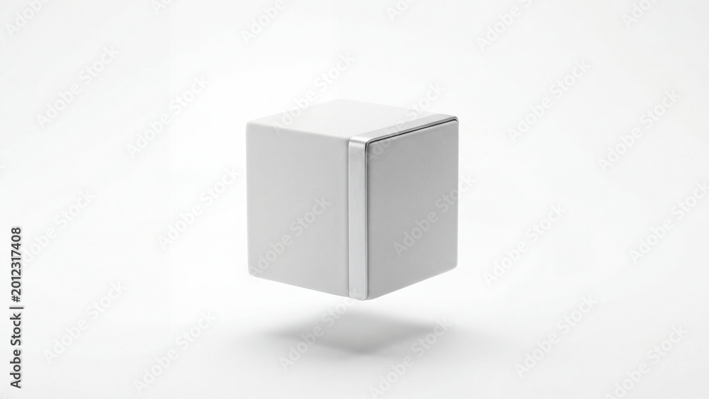 Fototapeta premium Floating modern silver cube illustration isolated on white background minimal