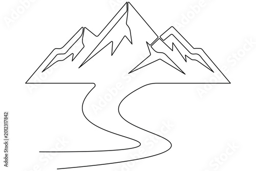 Mountain with winding road continuous one line art minimalist landscape nature vector illustration