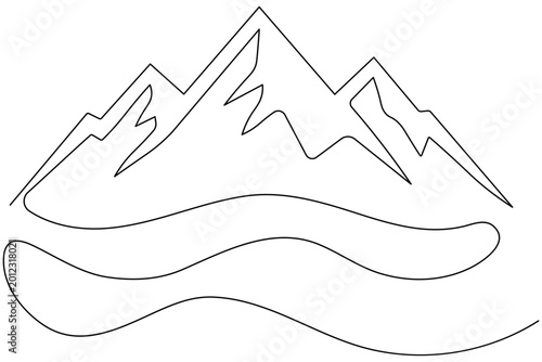 Mountain Continuous One Line Drawing Minimal Landscape Outline Nature Vector Illustration
