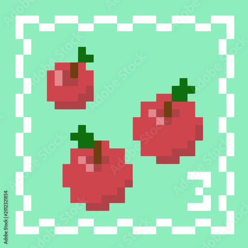 postage stamps in pixel art fruits