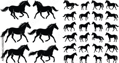 Photos Horse silhouettes collection running trotting standing poses animals equestrian