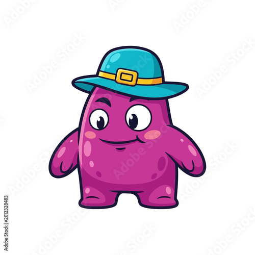 Фотография Cute Purple Monster Wearing a Blue Hat