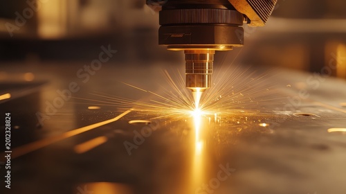 Laser cutting metal creating bright precision sparks