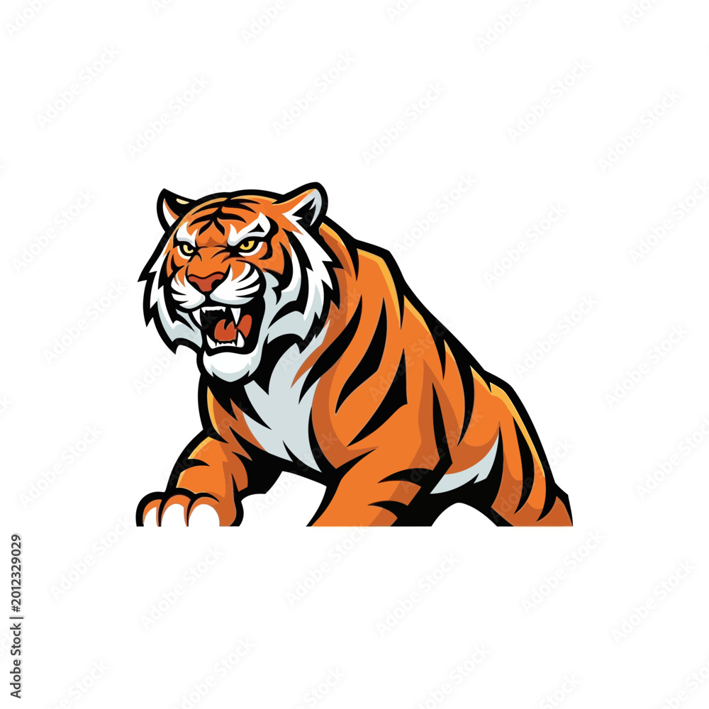 Obraz premium Fierce Tiger Roaring, Aggressive Predator Illustration
